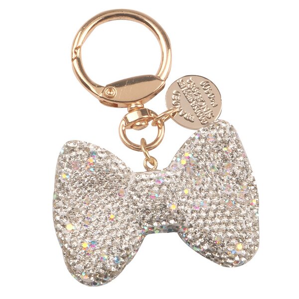 Keychain Supplier - Rhinestone Bow Car Keychain Gold Spring Ring