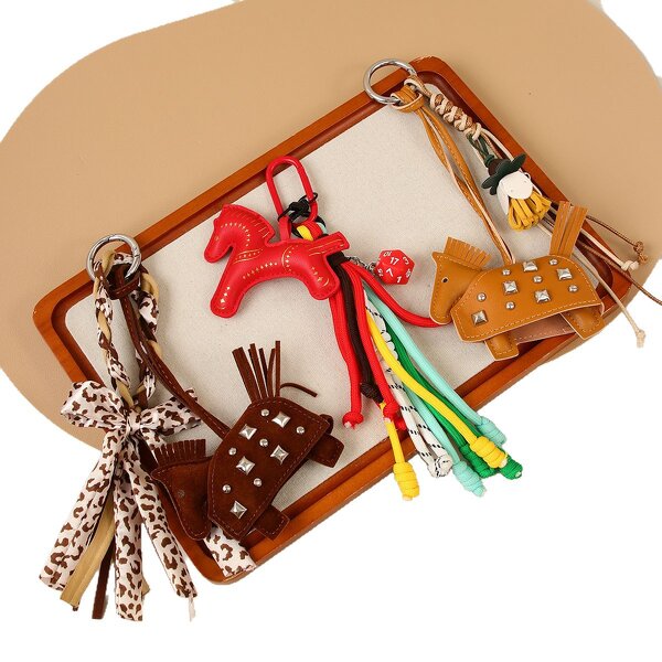 Keychain Supplier - Woven Rope PU Pony Keychain Leather Rivet