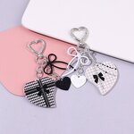 Keychain Manufacturer - Black White Checkered Heart Keychain Bow