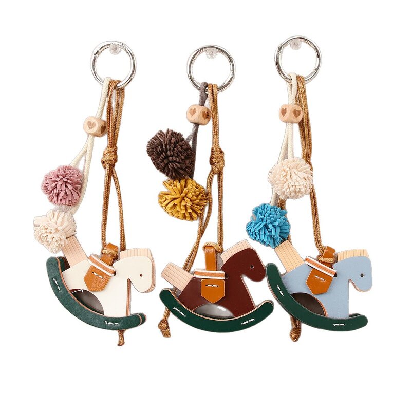 Keychain Supplier - Leather Rocking Horse Pendant Cute Niche