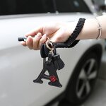 Keychain Factory - Black Leather Letter Keychain Woven Wrist Strap