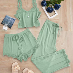 Pajamas Set Factory - OEM Women's Solid Breathable Lace Trim