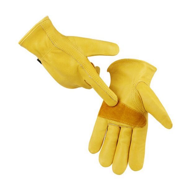 Work Gloves Factory - Yellow Cowhide Leather Reinforced Palm Gardening