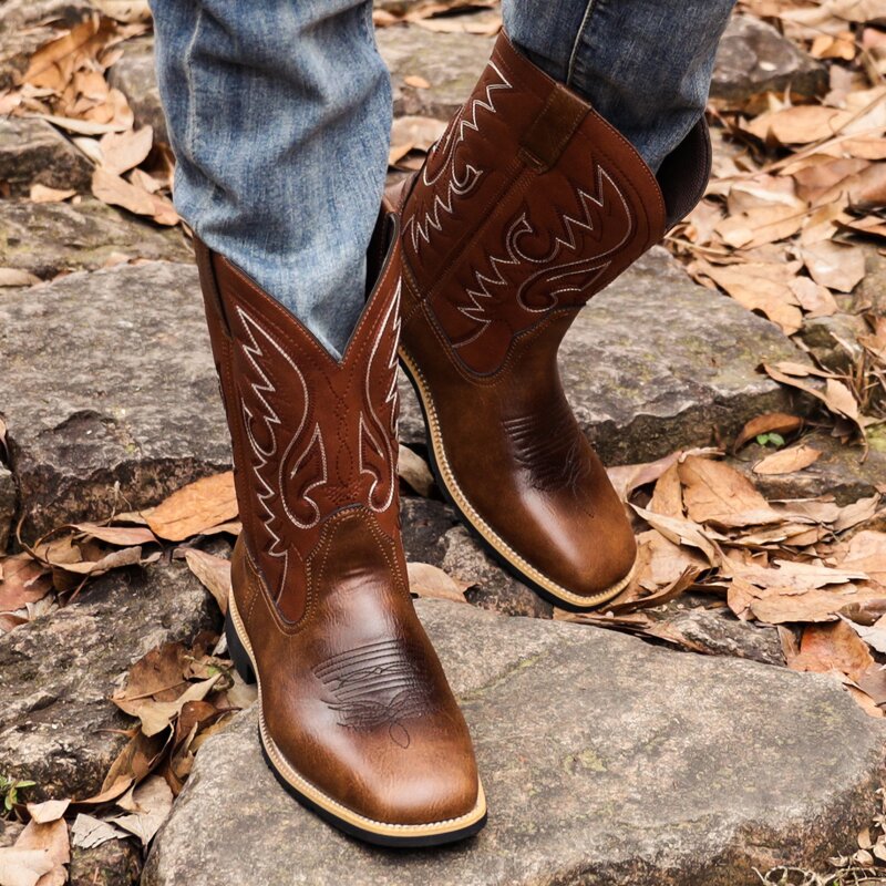 Cowboy Boots Supplier - Winter Western PU Leather Square Toe