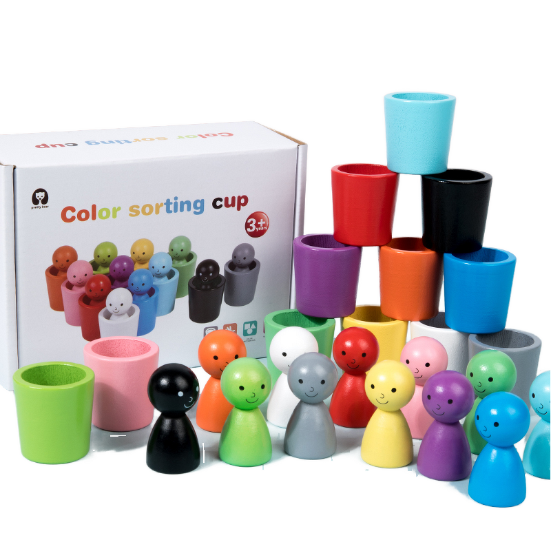 Wooden Toys Factory - OEM Rainbow Color Sorting Cup Doll