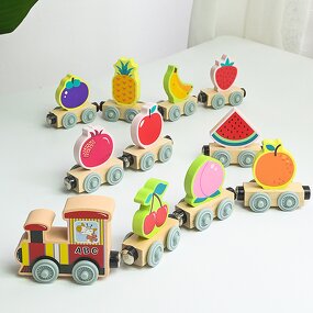 Wooden Train Factory - OEM Cartoon Animal Fruit Railway