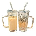 Drinkware Supplier - Glass with Handle Striped Cup Straw Cover Summer