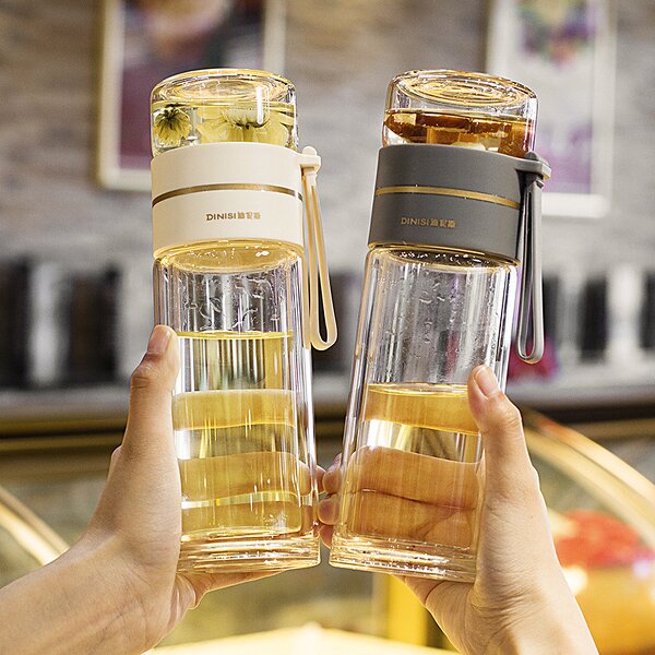 Teacups Supplier - Portable Double Insulated Glass Tea Water Separation