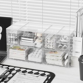 Storage Boxes Supplier - Large Transparent Drawer Stationery Cosmetics Box