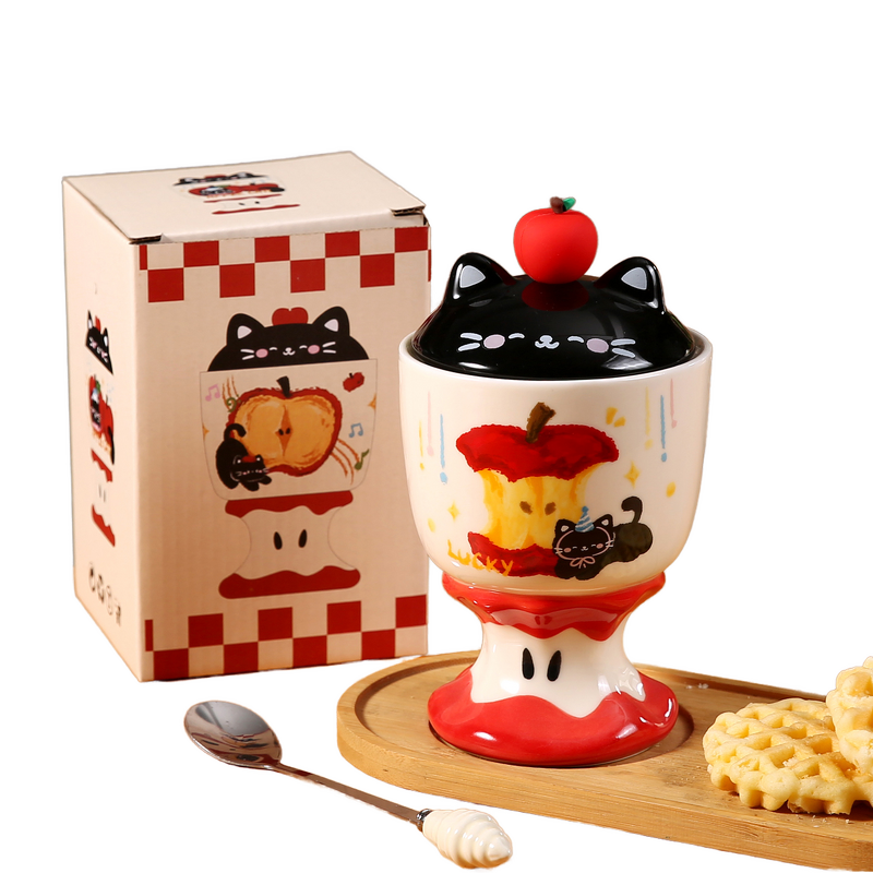 Ceramic Mugs Supplier - Eco-friendly Cat Apple Goblet Mug Dishwasher