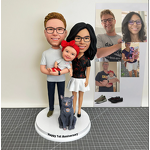 Bobbleheads Factory - Custom Family Figurines With Pet Cat Three Piece