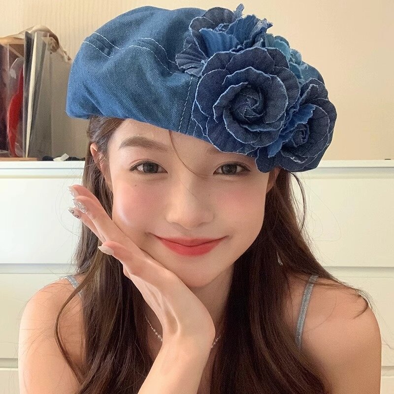 Denim Beret Manufacturer - Blooming Blue Floral Effortlessly Chic