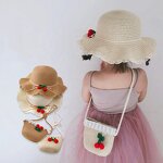 Straw Hat Set Manufacturer - Beach Bucket Cherry Bag Children Sun Hat