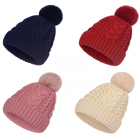 Winter Hat Factory - Woolen Faux Fur Pompoms Velvet Knitted Hat