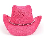 Straw Cowboy Hat Factory - Fashionable Beaded Trim Adjustable Chin Strap