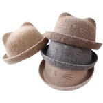 Bowler Hat Factory - Cute Derby Cat Ear Wool Roll-up Brim Hat