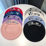 Korean Beret Factory - Rhinestone Fashion Navy Blue Pink Cap