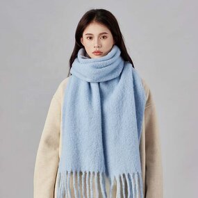 Wool Scarf Manufacturer - Plain Green Winter Tassel Warm Women Scarf