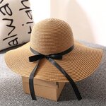 Women Straw Hat Factory - Travel Sunshade Floppy Flower Bowknot Hat