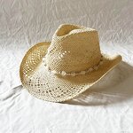 Straw Cowboy Hat Factory - Love Beaded Hand-hollowed Wide Brim Hat