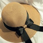 Lady Straw Hat Factory - Satin Bowknot Foldable Beach Travel Hat