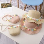 Beach Hat Set Factory - Pompom Ball Chic Straw Hat Bag for Kids