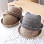 Bowler Hat Factory - Cute Derby Cat Ear Wool Roll-up Brim Hat
