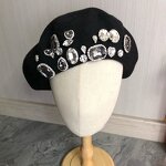 Korean Beret Factory - Rhinestone Fashion Navy Blue Pink Cap