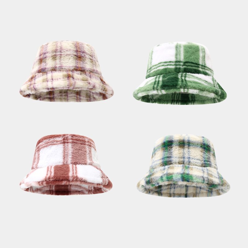 Plush Fisherman Hat Manufacturer - Plaid Thickened Outdoor Warm Sun Hat