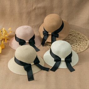 Lady Straw Hat Factory - Satin Bowknot Foldable Beach Travel Hat