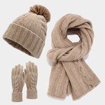 Winter Set Factory - Classic Retro Twist Woolen Beanie Scarf Gloves