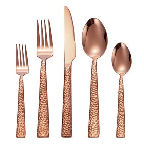 Cutlery Set Factory - Modern Rose Gold Hammered 304 Custom Logo