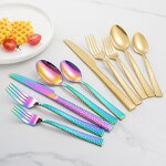 Cutlery Set Factory - Modern Rose Gold Hammered 304 Custom Logo