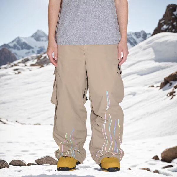 Snowboard Pants Manufacturer - Reflective Flame Graphic Baggy Cargo