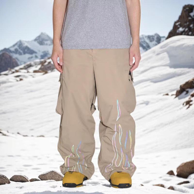 Snowboard Pants Manufacturer - Reflective Flame Graphic Baggy Cargo