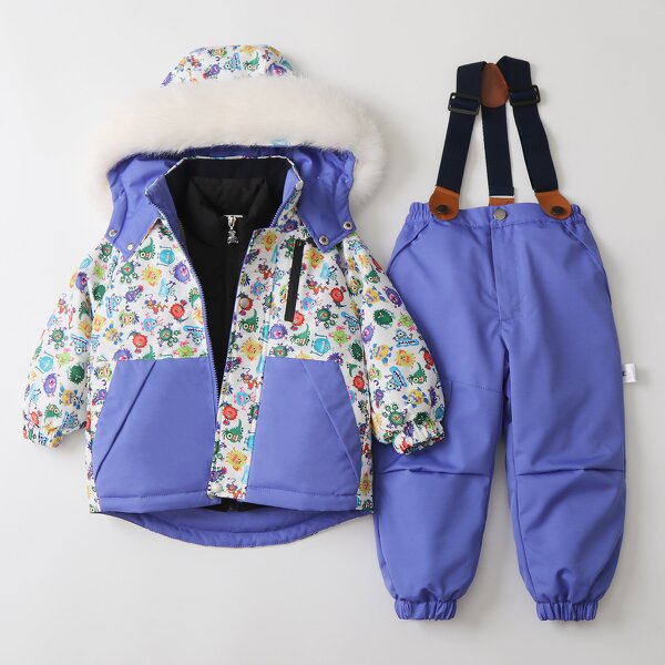 Ski Suit Set Factory - Windproof Print Hooded Waterproof Kids Set