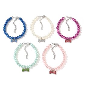 Small Dog Accessories Factory - Luxury Leather Pearl Leash Crystal