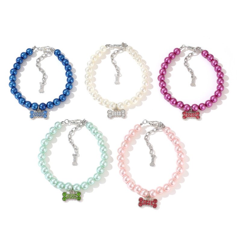 Small Dog Accessories Factory - Luxury Leather Pearl Leash Crystal