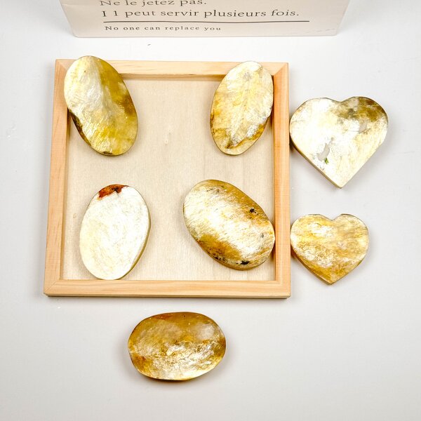Palm Stone Manufacturer - Good Grade Golden Mica Hearts Lepidolite