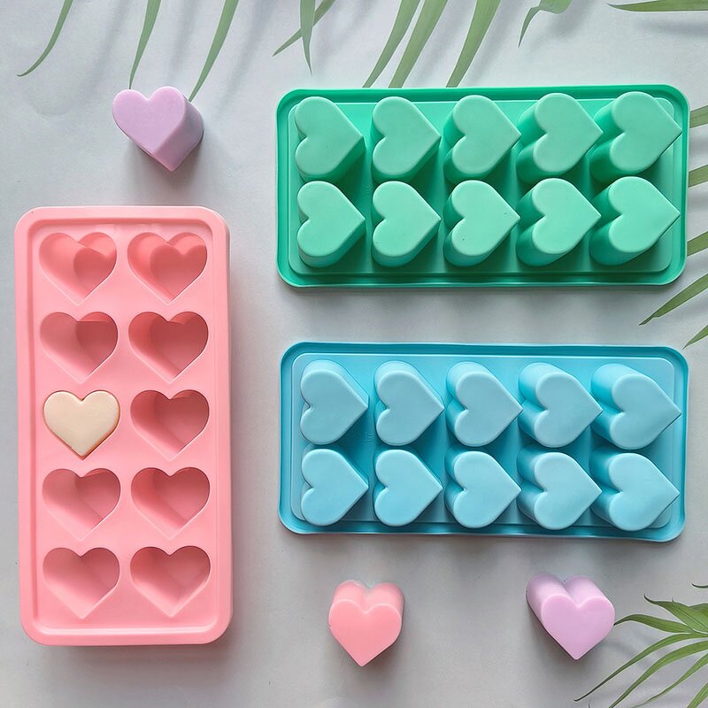 Heart Silicone Mold Factory - OEM 10-Cavity Ice Cube Tray for Soap Candle