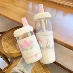 Glass Milk Tea Cup Factory - OEM High Borosilicate Large Diameter Straw Cup