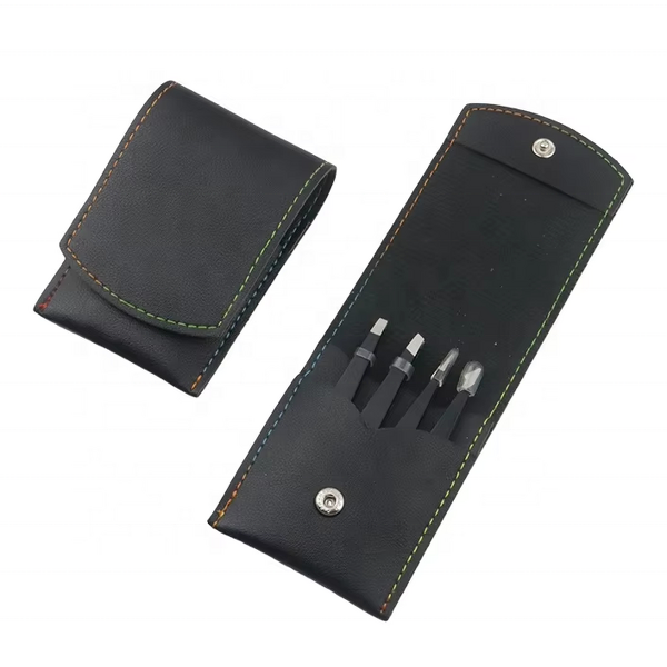 Eyebrow Tweezers Set Manufacturer - 4pcs Stainless Steel Leather