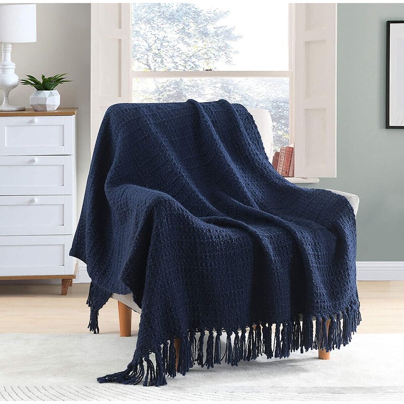 Navy Blue Throw Manufacturer - OEM Low Cost Cozy Boho Bed Blanket Bulk