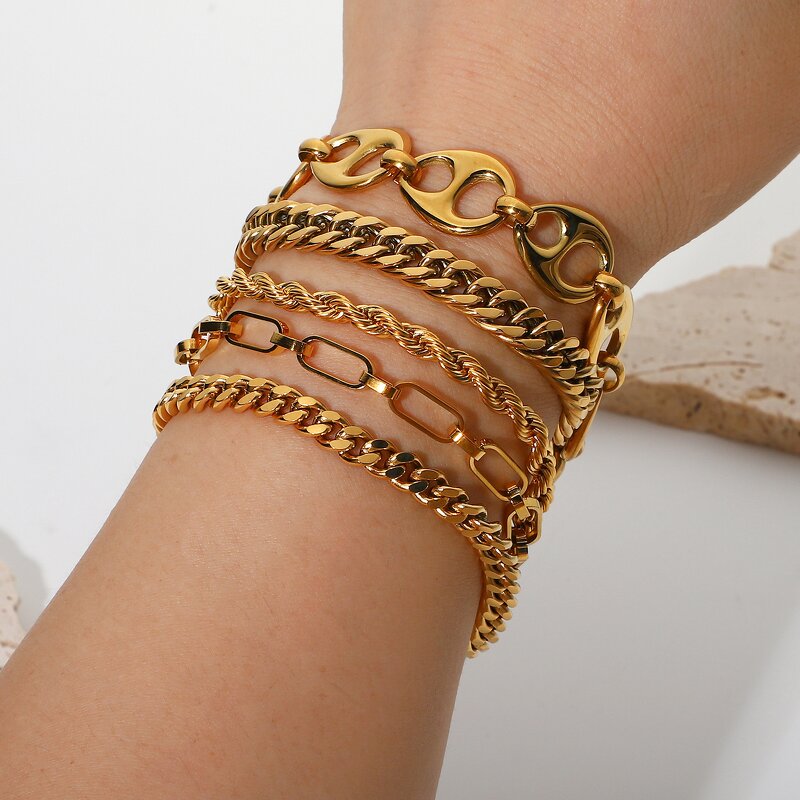 Stacking Bracelet Manufacturer - 18K Gold Plated Flat Snake Link