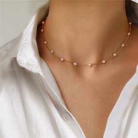 Alloy Necklace Supplier - Silver Gold Color Round Pearl