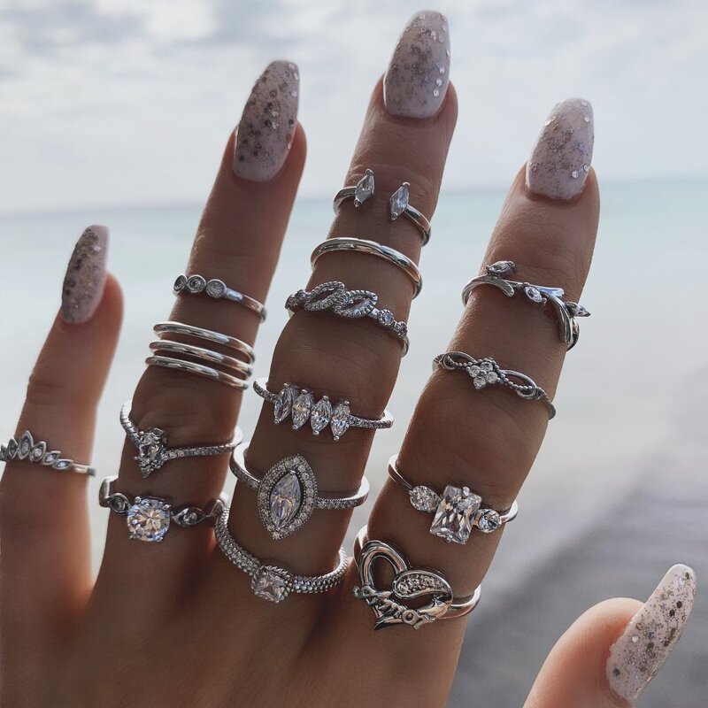 Ring Set Supplier - Bohemian Leaf Diamond 15-Piece Wholesale