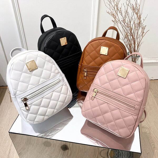 School Backpack Supplier - Rhombus Plaid Pu Leather Mini