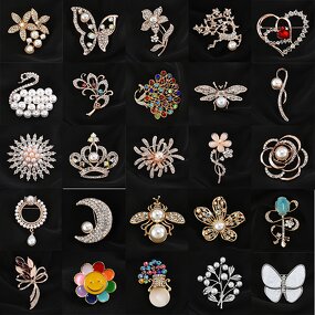 Metal Brooches Supplier - Pearl Rhinestone Flower Cloth Pins