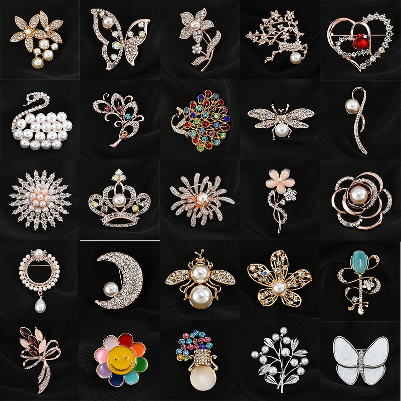 Metal Brooches Supplier - Pearl Rhinestone Flower Cloth Pins