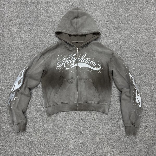 Men's Hooded Sweatshirt Factory - Custom Acid Wash Rhinestone Hoodie